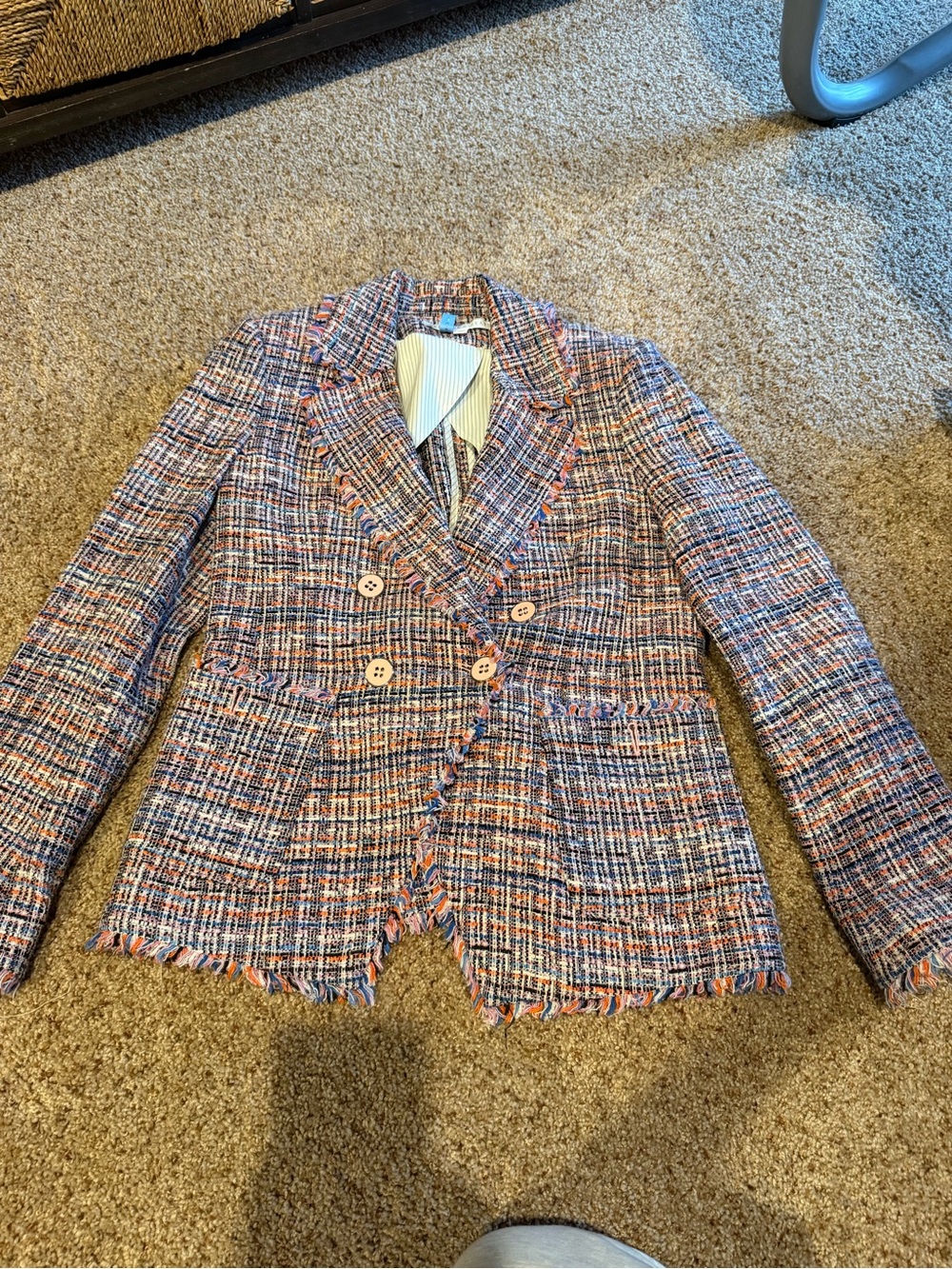 Veronica Beard Multicolor Tweed Double-Breasted Blazer - Blue, Pink, Cream